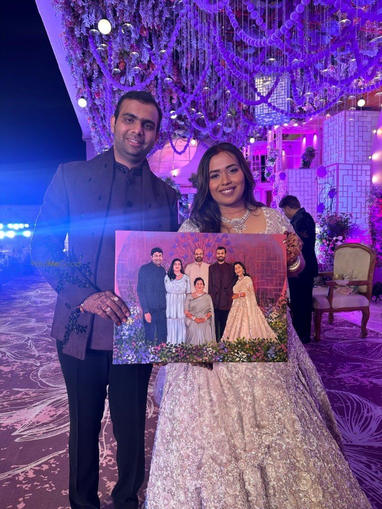 Couple with family portrait — live wedding painting portfolio